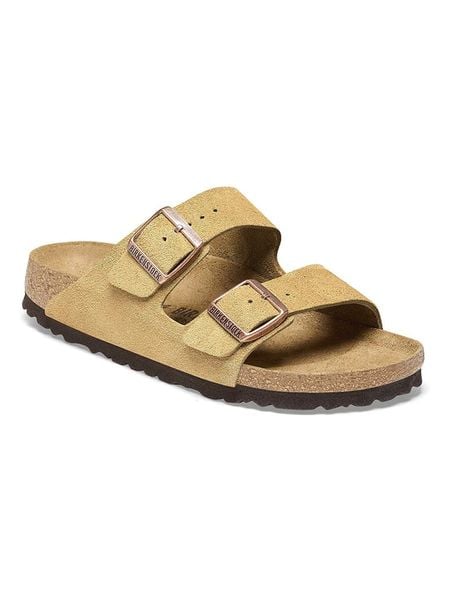 Birkenstock Skórzane klapki "Arizona" w kolorze beżowym rozmiar: 41. Brązowe klapki damskie Birkenstock, bez wzorów, ze skóry, bez obcasa. Za 426.06 zł.