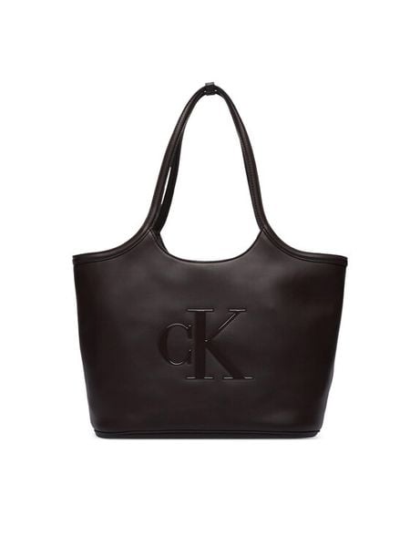Calvin Klein Torebka Bold Ck Shopper LV04F3562G Brązowy ciemny. Brązowe shopper bag damskie CALVIN KLEIN, bez wzorów, ze skóry, bez dodatków. Za 529.99 zł.