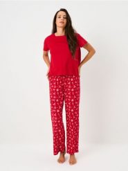 Bawełniana piżama dwuczęściowa - czerwony. Czerwone piżamy damskie Sinsay, l, bez wzorów, z bawełny, bez ramiączek. Za 29.99 zł.