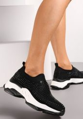 Czarne Buty Sportowe na Grubej Podeszwie w Cyrkonie Elerene. Czarne buty sportowe na co dzień damskie Renee, bez wzorów. Za 44.99 zł.