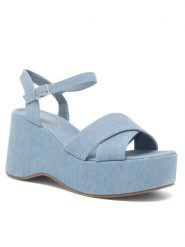 Jenny Fairy Sandały MOBBY KL E2206-101 Niebieski. Niebieskie sandały damskie Jenny Fairy, bez wzorów, z materiału, bez obcasa, na koturnie. Za 139.99 zł.