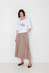 SPÓDNICA LARA MOCCA M - Flawless. Białe spódniczki damskie Flawless, m, bez wzorów, z gumy, klasyczne, midi, proste. Za 253.30 zł.