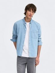 ONLY & SONS Koszula dżinsowa "Onsorson" - Regular fit - w kolorze błękitnym rozmiar: S. Niebieskie koszule męskie Only & Sons, s, bez wzorów, bez kołnierzyka, bez ramiączek. Za 65.54 zł.
