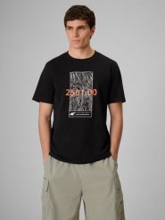 4F T-shirt regular z nadrukiem męski - czarny 3XL. Czarne t-shirty męskie 4f, m, bez wzorów, z materiału, bez kołnierzyka. Za 69.99 zł.