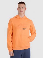 4F Bluza dresowa nierozpinana z kapturem męska - pomarańczowa L. Brązowe bluzy sportowe męskie 4f, bez wzorów, z bawełny, sportowe, bez kołnierzyka, bez ramiączek. W wyprzedaży za 99.99 zł.