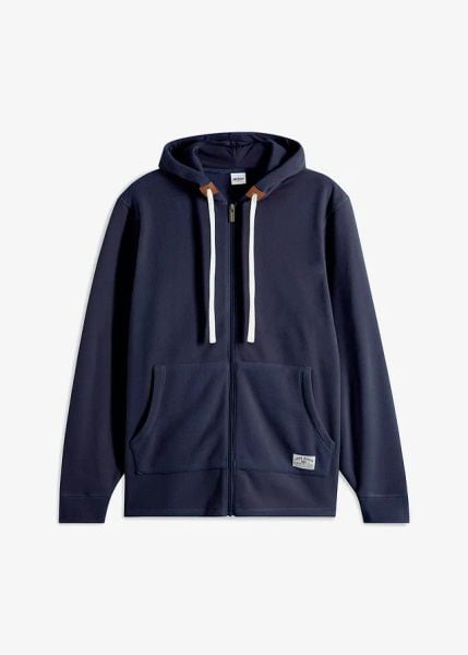 Polarowa bluza rozpinana z kapturem i zewnętrznymi kieszeniami. Niebieskie bluzy z kapturem męskie bonprix, m, z polaru. Za 102.99 zł.