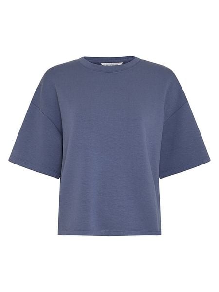 MOSS COPENHAGEN Koszulka "Nilda" w kolorze niebieskim rozmiar: L/XL. Niebieskie bluzki damskie MOSS COPENHAGEN, l, bez wzorów, bez kołnierzyka, bez ramiączek. Za 124.95 zł.