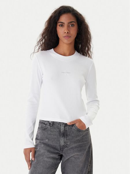 Calvin Klein Jeans Bluzka Monogram LV047A803G Biały Slim Fit. Białe bluzki damskie Calvin Klein Jeans, xs, bez wzorów, z bawełny, bez ramiączek. Za 249.99 zł.