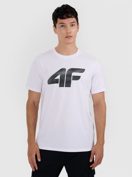 4F T-shirt regular z nadrukiem męski - biały M. Białe t-shirty męskie 4f, m, bez wzorów, bez kołnierzyka. Za 59.99 zł.