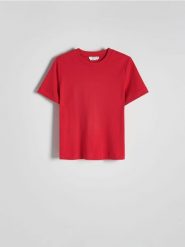 T-shirt regular z merceryzowanej bawełny - czerwony. Czerwone t-shirty damskie Reserved, l, bez wzorów, z bawełny, bez kołnierzyka. Za 79.99 zł.