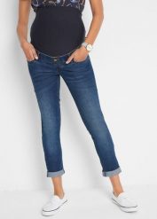 Dżinsy ciążowe 7/8, slim. Niebieskie jeansy damskie bonprix, moda ciążowa. Za 144.99 zł.