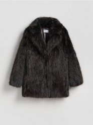 Kurtka z imitacji futra - ciemnobrązowy. Brązowe kurtki damskie Reserved, l, bez wzorów, bez kaptura. Za 459.99 zł.