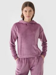 4F Bluza dresowa z weluru nierozpinana z kapturem damska - różowa XS. Czerwone bluzy sportowe damskie 4f, xs, z dresówki. W wyprzedaży za 59.99 zł.