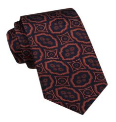 Elegancki Krawat Męski - Alties - Granat w Miedziany Wzór. Niebieskie krawaty i muchy męskie Alties, bez wzorów, z tkaniny, eleganckie. Za 49.00 zł.
