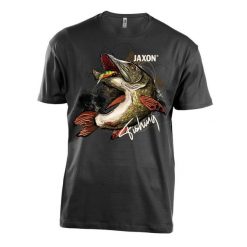 Koszulka wędkarska Jaxon Nature Szczupak. Czarne bluzki damskie Jaxon, m, bez wzorów, sportowe, bez kołnierzyka, bez ramiączek. Za 79.99 zł.