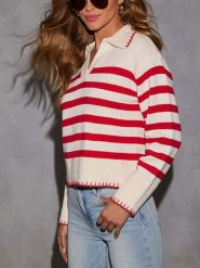 Milan Kiss Sweter w kolorze kremowo-czerwonym rozmiar: M. Brązowe swetry klasyczne damskie Milan Kiss, m, bez kołnierzyka. Za 165.99 zł.