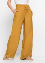 Spodnie palazzo. Żółte spodnie materiałowe damskie bonprix, bez wzorów. Za 169.99 zł.
