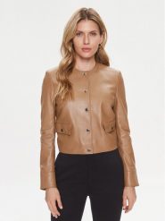 Boss Kurtka skórzana Samarie 50505500 Beżowy Slim Fit. Brązowe kurtki damskie Boss, bez wzorów, ze skóry, bez kaptura. Za 2,239.00 zł.