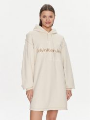 Calvin Klein Jeans Sukienka codzienna Hero Monologo Hoodie Dress J20J223245 Écru Relaxed Fit. Sukienki damskie Calvin Klein Jeans, na co dzień, s, bez wzorów, z bawełny, bez kołnierzyka, bez ramiączek, proste. Za 439.99 zł.