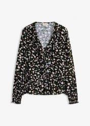 Tunika z delikatnej mieszanki wiskozy. Czarne tuniki damskie bonprix, bez wzorów, z wiskozy, eleganckie, bez kołnierzyka, bez ramiączek. Za 47.99 zł.