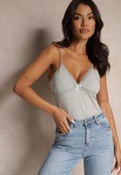 Ciemnoszary Top z Bawełny na Regulowanych Ramiączkach Larithra. Szare topy damskie Renee, l, z aplikacjami, z bawełny, bez kołnierzyka. Za 14.99 zł.