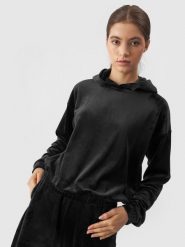 4F Bluza welurowa z materiału z recyklingu damska - czarna S. Czarne bluzy z kapturem damskie 4f, l, z dresówki. Za 179.99 zł.
