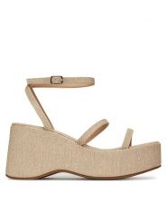 DeeZee Sandały E22067-5 Beżowy. Brązowe sandały damskie DeeZee, bez wzorów, z materiału, bez obcasa, na koturnie. Za 139.99 zł.