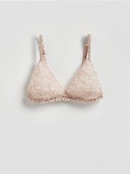 Miękki biustonosz z haftem - beżowy. Brązowe biustonosze Reserved, bez wzorów. Za 79.99 zł.