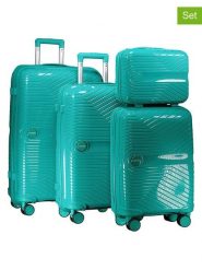 Geographical Norway 4-częściowy zestaw "Sarovel" w kolorze turkusowym rozmiar: onesize. Niebieskie walizki Geographical Norway, bez wzorów, z materiału. Za 448.99 zł.