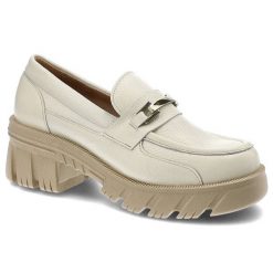Półbuty damskie Lemar, naturalna skóra licowa skórzana wkładka wnętrze z materiału i skóry wsuwana konstrukcja, bianko/zł, 20110-T. Białe półbuty damskie Lemar, z aplikacjami, ze skóry, eleganckie, bez obcasa. Za 279.00 zł.