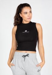 Livonia Crop Top - Czarny. Czarne topy sportowe damskie GORILLA WEAR, xs, bez wzorów, z bawełny, bez ramiączek. Za 133.75 zł.