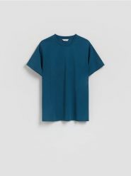 Gładki t-shirt regular fit - granatowy. Niebieskie t-shirty męskie Reserved, l, bez wzorów, z bawełny, bez kołnierzyka. Za 79.99 zł.