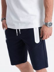 Krótkie spodenki męskie dresowe - granatowe V4 - Rozmiar: L. Niebieskie szorty męskie Ombre Clothing, na lato, bez wzorów, z bawełny, klasyczne. W wyprzedaży za 39.99 zł.