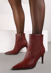 Bordowe Eleganckie Botki na Szpilce z Noskiem w Szpic Ittolora. Czerwone botki damskie Born2be, z jeansu, eleganckie, bez obcasa, na obcasie, bez zapięcia. Za 119.99 zł.
