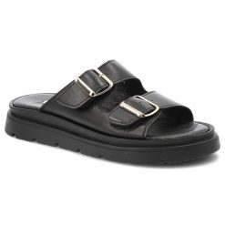 Czarne Klapki Armodo Modne Obuwie Damskie Ze Skóry Naturalnej. Czarne klapki damskie Armodo, bez wzorów, ze skóry, bez obcasa. Za 269.99 zł.
