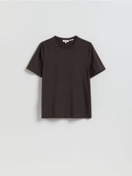 T-shirt regular z włóknem bambusowym - ciemnobrązowy. Brązowe t-shirty męskie Reserved, l, bez wzorów, z dzianiny, bez kołnierzyka. Za 89.99 zł.