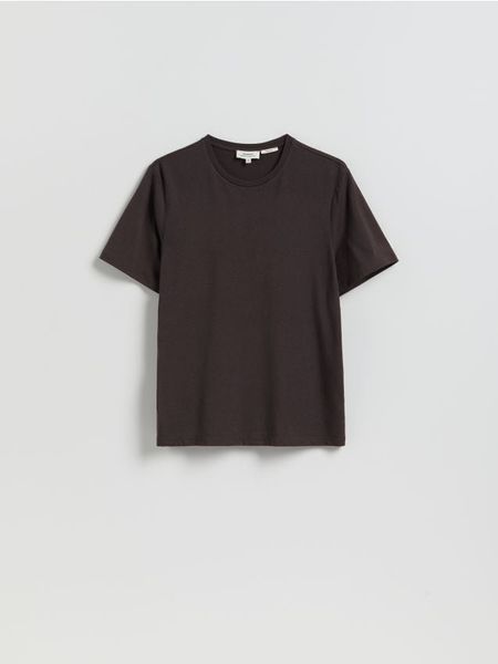 T-shirt regular z włóknem bambusowym - ciemnobrązowy. Brązowe t-shirty męskie Reserved, l, bez wzorów, z dzianiny, bez kołnierzyka. Za 89.99 zł.