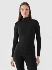 4F Bielizna termoaktywna bezszwowa z wełną Merino (góra) damska - czarna M/L. Czarna bielizna termoaktywna damska 4f, l, bez wzorów, z dzianiny. Za 349.99 zł.