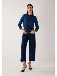 More & More Bluzka dżinsowa w kolorze granatowym rozmiar: 38. Niebieskie bluzki damskie MORE & MORE, bez wzorów, z bawełny, bez kołnierzyka, bez ramiączek. Za 197.17 zł.