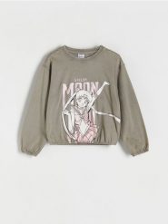 Koszulka Sailor Moon - ciemnoszary. Szare koszulki dziewczęce Reserved, bez wzorów, z bawełny, bez ramiączek. W wyprzedaży za 25.99 zł.