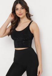 Czarny Dopasowany Top z Drobnymi Cyrkoniami Eraina. Czarne topy damskie Born2be, xs, bez wzorów, bez kołnierzyka. Za 34.99 zł.