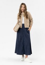 Długa spódnica jeansowa G-TEXI. Niebieskie spódniczki damskie Volcano, l, bez wzorów, z jeansu, klasyczne, maxi, dopasowane. Za 139.99 zł.