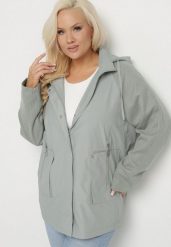 Jasnozielona Kurtka Wiatrówka z Odpinanym Kapturem i Ściągaczami Arseli. Zielone kurtki damskie Born2be, plus size, bez wzorów, z jeansu. Za 199.99 zł.