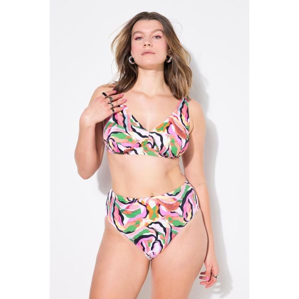 Damski Top od bikini miękkie miseczki kolorowy nadruk. Białe bikini damskie Ulla Popken, bez wzorów, plus size. W wyprzedaży za 118.99 zł.