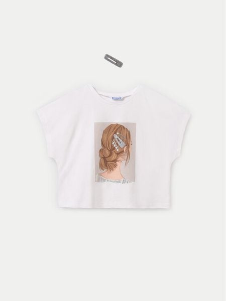 Mayoral T-Shirt 6021 Écru Relaxed Fit. Koszulki dziewczęce Mayoral, bez wzorów, z bawełny, bez ramiączek. Za 49.99 zł.
