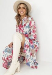 Biała Sukienka Koszulowa z Rozcięciem w Kwiaty Vethere. Białe sukienki damskie Born2be, m, bez wzorów, eleganckie, bez kołnierzyka, bez ramiączek, maxi, koszulowe. Za 109.99 zł.
