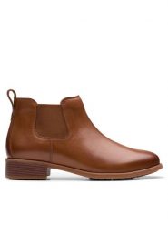 Clarks Sztyblety Havisham Top 26178718 Brązowy. Brązowe botki damskie Clarks, ze skóry, bez obcasa, na płaskiej podeszwie, bez zapięcia. Za 429.99 zł.