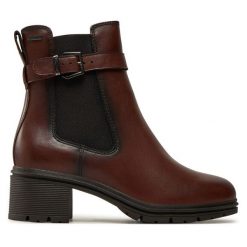 Botki Tamaris. Brązowe botki damskie Tamaris, bez obcasa, na słupku, bez zapięcia. Za 619.99 zł.