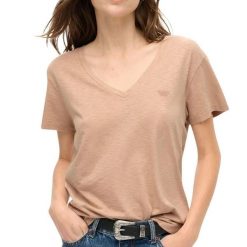 Koszulka z haftem V w slubie. Brązowe t-shirty damskie Superdry., m, bez wzorów, z bawełny, bez kołnierzyka. Za 114.35 zł.