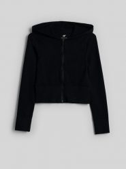 4F Bluza dresowa slim z kapturem damska - czarna XL/XXL. Czarne bluzy z kapturem damskie 4f, xl, bez wzorów, z dresówki. Za 169.99 zł.